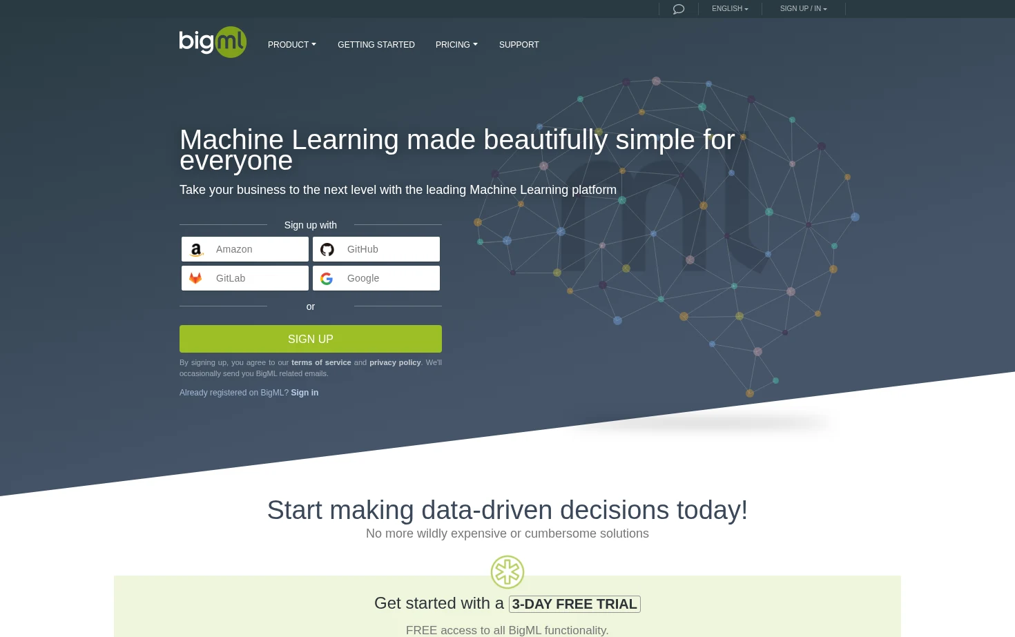 BigML.com - Machine Learning made easy 页面快照